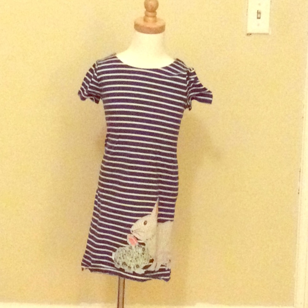 MiniBoden bunny blue striped dress sz 6/7